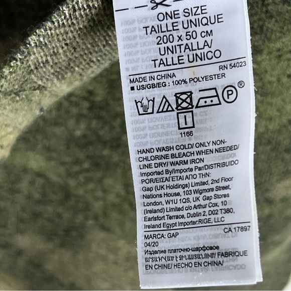 GAP Camo Green Recycled Brushed Scarf 200x50 cm NWT Soft Cozy oversized Unisex - Picture 5 of 6